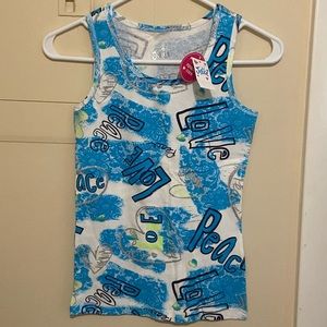 Justice Love & Peace Blue and White Tank Top NWT